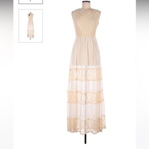 Ark & Co Cream Lace Maxi Boho Dress Medium Sleevless Tank